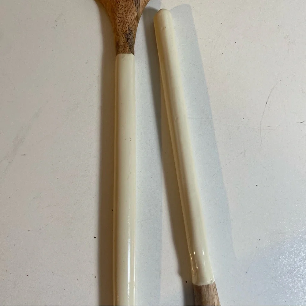 Huck Wood & Wrapped Handles Salad Server Set 12” Length